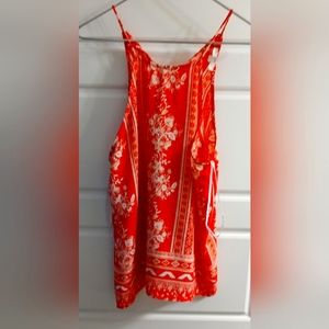 Boho Style printed blouse with orange and cream colors flowy material size L